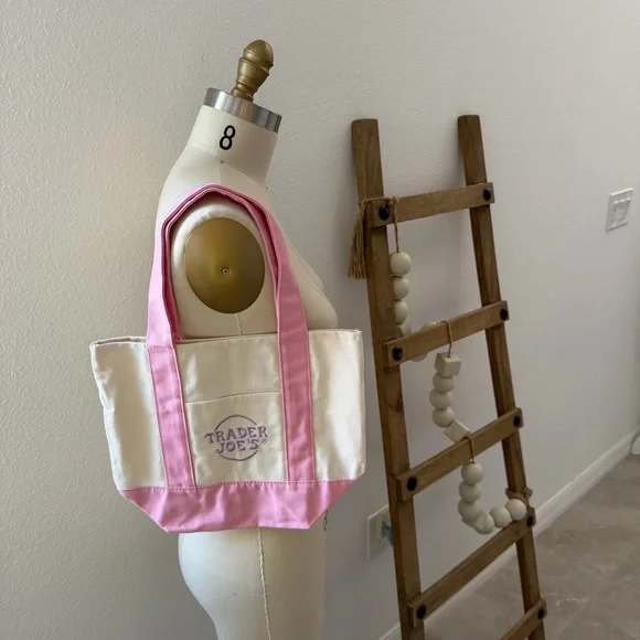 Trader Joe’s Limited Edition Pastel Mini Pink and Cream Canvas Tote Bag - Picture 16 of 16